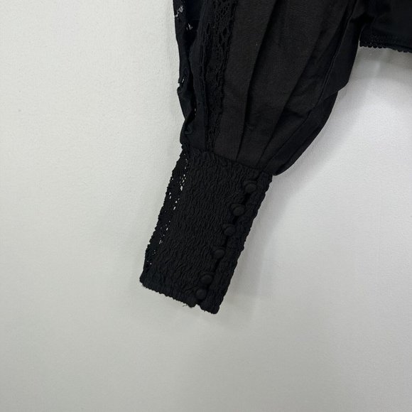 Free People Intimately Regina Eyelet Bodysuit Black XS Broderie Floral - Picture 8 of 11